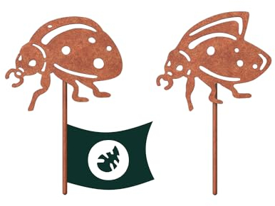 VERDOBA Marienkäfer Gartendeko Edelstahl - Silberne Marienkäfer Deko Garten - Marienkäfer Gartenstecker Set mit Antikfinish - Stabile Gartendeko aus Eisen - Deko für Garten, Balkon & Terrasse