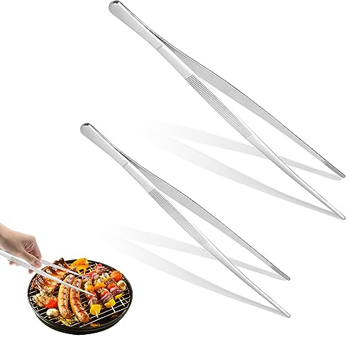 pinzette da griglia da 20 cm e 30 cm, pinzette da cucina pinze di precisione punte seghettate, pinzette da cucina in acciaio inox, pinzette da cucina, pinzette per carne, pinzette per frittura