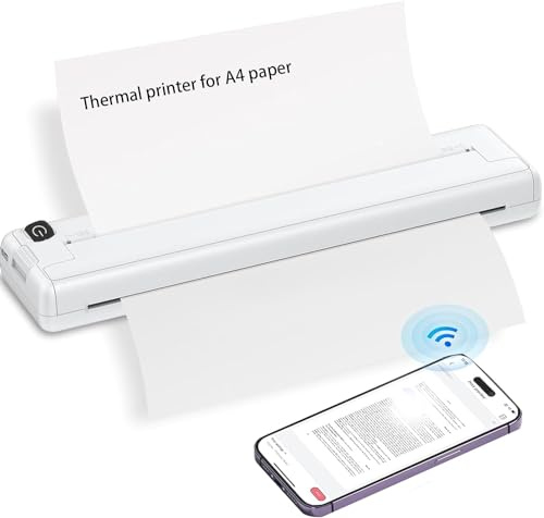 Bläckfri Bärbar Trådlös Skrivare, A4 200 Dpi, 10 Mm/S Mobil Termisk för Resor - Kompatibel med Telefon