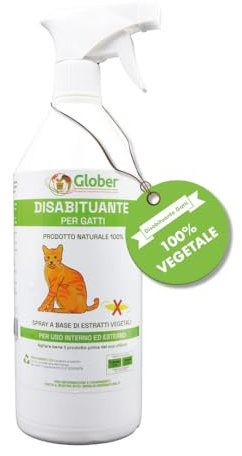 GLOBER Disabituante per Gatti Anti Urina - Spray 750ml - Made in Italy, 100% Base Vegetale per Interni ed Esterni - Addestrativo Urine Stop Gatto - Dissuasore Gatti e Elimina i Cattivi Odori