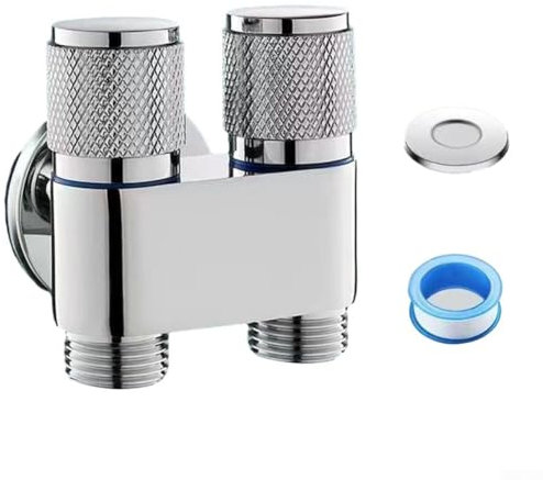 Grifo de fregadero G1/2 1 en 2 salidas para cocina, baño, inodoro, válvula triangular, bidé, pulverizador, lavadora, grifo de doble control montado en la pared (plateado)