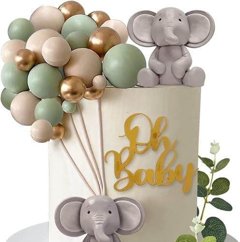 Jaccos Resin Elephant Cake Toppers Cake Decoration Kit for Baby Shower Party Favors Boys Girls Birthday Party Decorations (Grey)