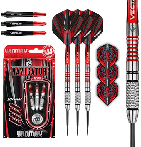 WINMAU Darts Navigator Series 23g - 90% Wolfram Stahlspitze-Set mit Dart Flüge und Dart-Schäften
