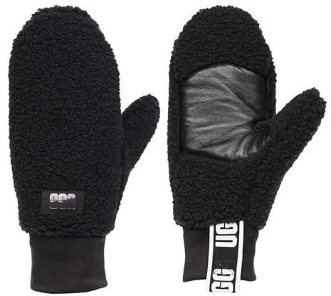 UGG, Women's, Uggfluff Mitten With Logo Tape, Black, Small-Medium