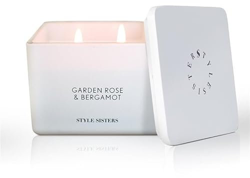 Style Sisters Scented Candles 200g, Garden Rose & Bergamot Scented Sets, Wax Candle Box, Long Burning Candle, 50 Hours Burn Time, for Home, Bachelor Pad Decor, Large Candles Gifts for Women