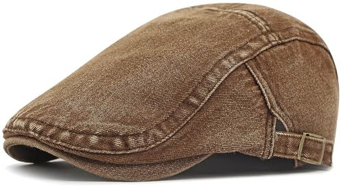 Taidor Mens Denim Cotton Newsboy Cap Ivy Gatsby Driving Hunting Cabbie Hat Coffee