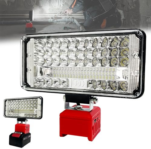 Foco LED con batería para Einhell con batería de 18 V, 90 W, 6800 lm, foco para iluminación de trabajo, luz de batería con USB + tipo C, lámpara de trabajo LED para obras, reparación de coches,