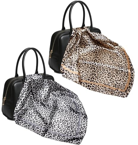 Nhgkju 2 x leopardmönster sidendukar (svart och ljusbrun) – 90 x 90 cm – storformat damhalsdukar – polyesterväv i twillväv – Perfekt för damer och handväskdekoration – Lejonhalsduk – duk, Leopard färg