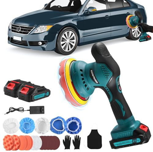 MINENICE Poliermaschine Auto, 21V Akku-Poliermaschine mit 2 Akkus, 2800-5500 RPM, Orbital Auto Politur mit 6 Variablen Geschwindigkeiten für Autodetailing/Polieren/Wachsen