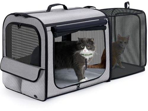 Pecute Caisse de Transport Extensible pour Chien, Grand Sac de Transport pour Chiens et Chat,Cage de Voyage Pliable à côtés Souples pour Chiens, Respirant Pliable,Cage Chien Voiture Gris