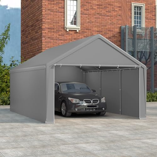 XMTECH Garagenzelt Carport, Zeltgarage 4x6 m, UV-beständig & sonnensicher Autozelt mit Türen, Weidezelt Lagerzelt Garage Unterstand, Autounterstand für SUV, Boot, LKW, Fracht, Outdoor-Events, Grau