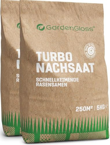 GardenGloss Snabbgroende Gräsfrön Sommar 10 kg - Made in Germany - Räcker till 500m2 - Turbo-gräsfrö för Över- och Nysådd - Perfekt för Rabatter och Gräsmattor
