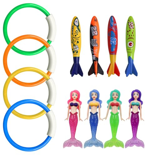 MIPIACE 12 Pezzi Giocattoli da Immersione Set Giocattolo Subacqueo Set di Giocattoli Subacquei Giocattoli da Piscina per Bambini Giochi da Allenamento in Piscina per Acqua Regalo da 4 a 12 Anni
