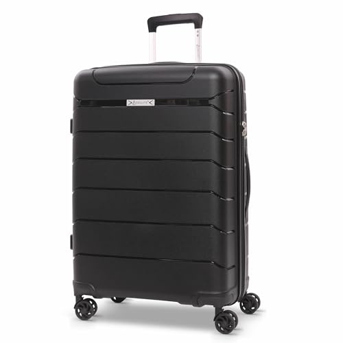 Aerolite Medium 24in 67L Premium Lightweight Polypropylene Hard Shell 4 Wheel Spinner Travel Hold Checked Check in Luggage Suitcase (Black)