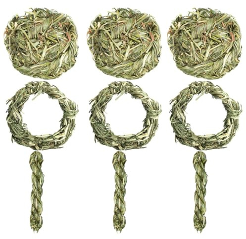BESTonZON 9pcs Small Pet Grass for Guinea Pigs and Chinchillas, Natural Grass Material, Safe Molar Snack for Teeth Grinding and Chewing, for Small Rodents