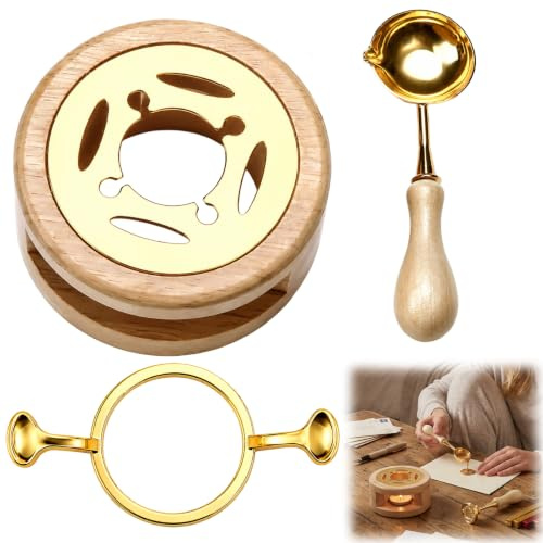 Wax Seal Warmer, 3 Pcs Wax Seal Kit with Melting Spoon Waxes Seals Stamp Shaped Molds with Metal Mold Sealing Waxes Melting Furnace Set - for Wedding Invitation Envelope Letter Arts Crafts