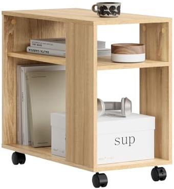 SoBuy Mesa Auxiliar con Ruedas y 2 Estantes 70x35x60cm