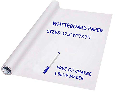 Rollo de Adhesivo para Pizarra Blanca, Película Autoadhesiva de Borrado en Seco, Grande 44 cm x 2 m, con 1 Color a Base de Agua, Tapiz para Oficina en Casa