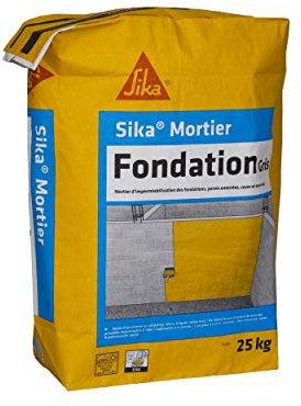 SIKA - Mortier d'imperméabilisation des fondations, parois enterrées, caves et sous-sol - Sika Mortier Fondation Gris - Durcissement rapide - Imperméable à l'eau - 25kg