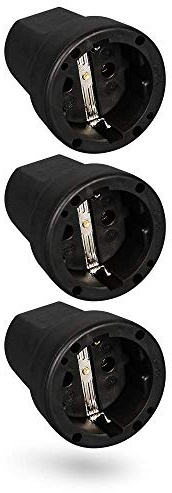 HEITECH Prise fiche femelle en caoutchouc anti courbures - 3x Fiche electrique femelle noire, 250V, 16A, IP20 pour usage intérieur - Fiche femelle solide