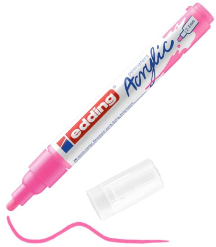 edding 5100 acrylic marker medium - neon-pink - 1 waterproof acrylic paint marker - round nib 2-3mm - acrylic paint pen for drawing on canvas, art paper and wood - acrylic markers for pebbles