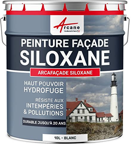 ARCANE INDUSTRIES Peinture Facade Siloxane Hydrofuge - ARCAFACADE SILOXANE - 10 L (+ ou - 60 m² en 1 Couche) Blanc