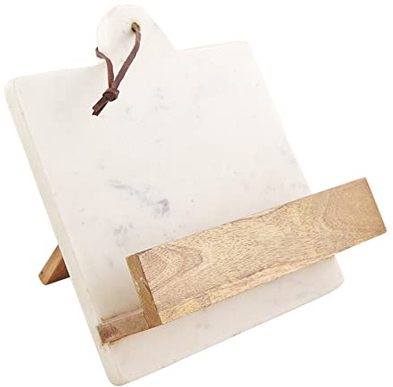 Mud Pie Soporte para libros de cocina de mármol y madera, blanco/marrón, 11 x 11 pulgadas