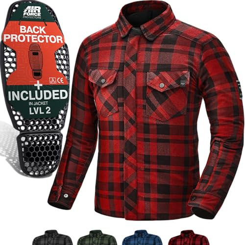 SHIMA RENEGADE MEN 2 Camicia Moto Uomo- Giacca Moto corazzata con strato FiberQL - Aramide e strato di raffredHerrento, protezioni CE, cerniera e chiusura a scatto (Rosso, L)