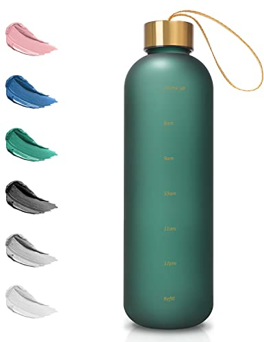 Opard 800ml Water Bottles with Times to Drink - Reusable Motivational Water Bottle with Time Marker and Strap - BPA Free Frosted Plastic - Gym, Sports, Travel