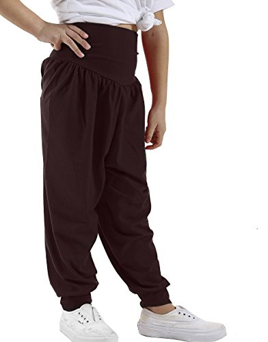 WOOD QUAIL Girls Kids Child Hareem Ali Baba Yoga Baggy Pants Trouser Legging Dance Show Costume Boys Pants Unisex Age 5-13 Years (13-14 Years, Brown)