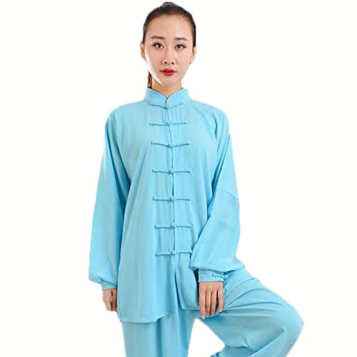 ZEDDG Tai Chi Anzug Damen Chinesische Traditionelle Zen Meditation Uniform Herren Kampfkunst Kung Fu Kleidung,Sky Blue-L