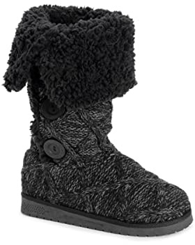 MUK LUKS Damen Malena Stiefel, Schwarzes Gittermuster, 38 EU