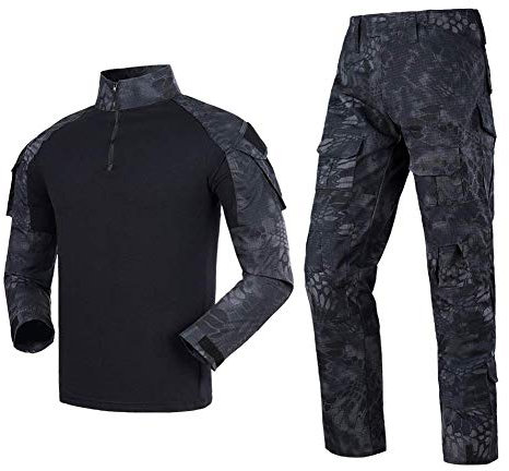 YUSHOW Airsoft Tarnanzug Herren Paintball Combat Shirt Taktische Hose Langärmlige mit 1/4 Reißverschluss Militär Anzug Outdoor Camouflage Jagdbekleidung BDU