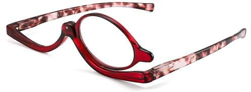 JM Occhiali da Lettura per il Trucco che Ingrandiscono i Lettori Cosmetici Flip Down per le Donne Rosso +2.75