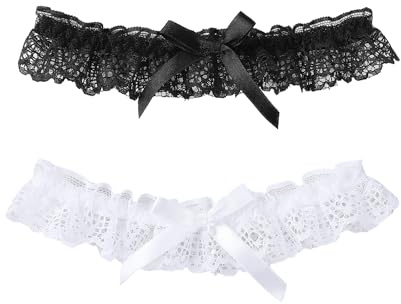 COACOM 2 pièces Jarretières pour femmes, jarretières de mariée, jarretières en dentelle, jarretières à lacets, Idéal pour mascarade, cosplay, mariage (Noir et blanc)