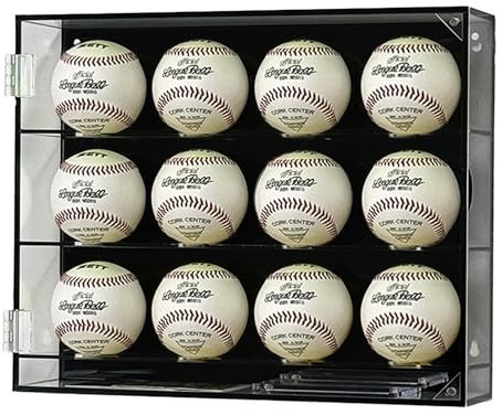 Bivitre Baseball-Vitrine für 12 Bälle, Acryl-Vitrine, Wandhalterung, Schattenbox für Baseball-Sammler, Erinnerungsstücke, Autogrammbälle, Schwarz, 12-BBAC-black