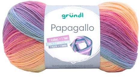 Gründl Papagallo 100 g, Wolle für Stricken und Häkeln, buntes Garn, weiche Qualität, 100% Polyacryl, DIY Projekte, Schals, Mützen, Socken, Kinderkleidung Farbe 04