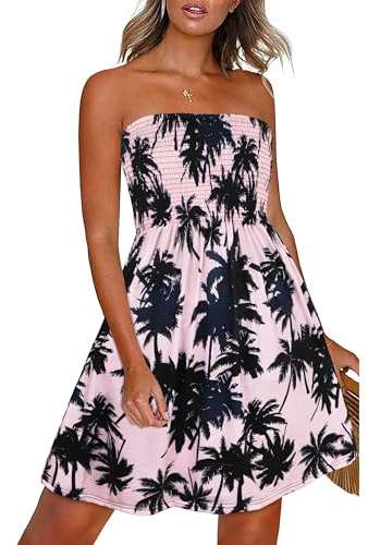 Summer Dresses For Women Strapless Bandeau Dress Sleeveless Sundress | soft and breathable, stretchy flatting, backless and off shoulder design, casual beach cover up dresses