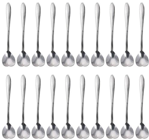 20 cucchiai a forma di cuore con manico lungo 11,9 cm, cucchiaini da caffè, in acciaio inox, per dessert, latte, gelato, mescolare tè, bevande, articoli per la casa (argento)