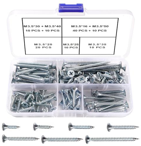 VooGenzek 110 Pièces M3.5 Kit de Vis à Bois À Filetage Épais, Vis Cruciformes, Vis Autotaraudeuses, pour Cloisons SèChes, Meubles En Bois, Argent