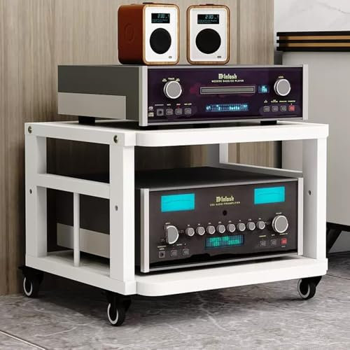 ZIUSFAC Armoire De Rangement Multimédia Mobile Rack Audio Au Sol Support Multimédia AV Etagère En Bois Réglables À 3/4/5 Niveaux Media Stand Pour Téléviseur Composants Audio Vidéo Équipement Stéréo(Wh