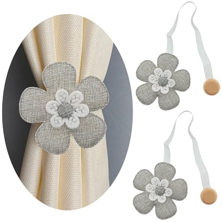 GIRASOLE HOME Fermatenda in Stoffa a Forma di Fiore con Magneti 2 Pezzi, Grigio