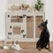 BingoPaw Absperrgitter Hund Treppenschutzgitter aus gehärtetem Glas und Holz, Verstellbar Hundeabsperrgitter Türgitter 77-100cm breit, freistehend Treppengitter 80cm Hoch
