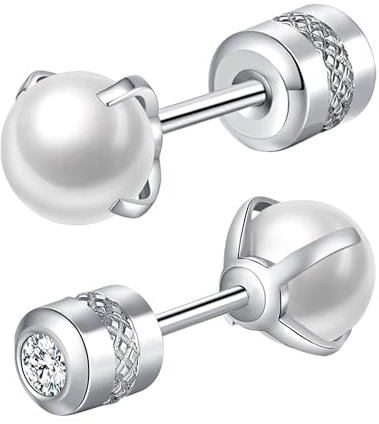 Mochity Örhängen Med Pärlor För Kvinnor, Örhängen i Allergivänligt 316L-Rostfritt Stål, 4 Mm Pärlor, Öronpiercing För Brosk Och Helix, Silver (A, silver, 5 mm)