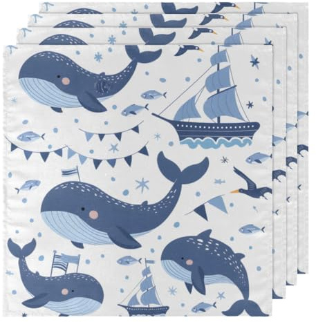 Mintoprints Juego de 4 servilletas de tela con diseño de tiburón para niños, lavables, para hotel, restaurante, fiestas, bodas