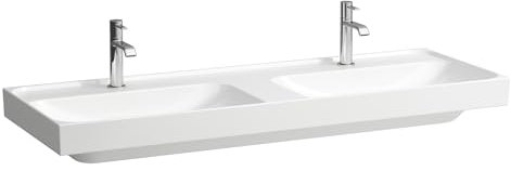 LAUFEN Meda Doppelwaschtisch, unterbaufähig, 1300x460mm, 1 Hahnloch je Becken, ohne Überlauf, H8141124001111, Farbe: Weiß