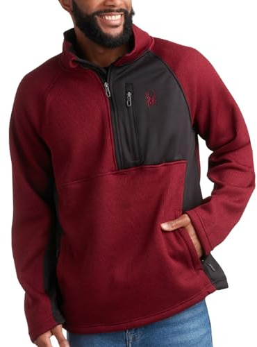 Spyder Mens Quarter Zip Pullover Sweater - Performance Fleece 1/4 Zip Pullover Mens Golf Shirts for Workout Hiking Running, Size Large, Maroon