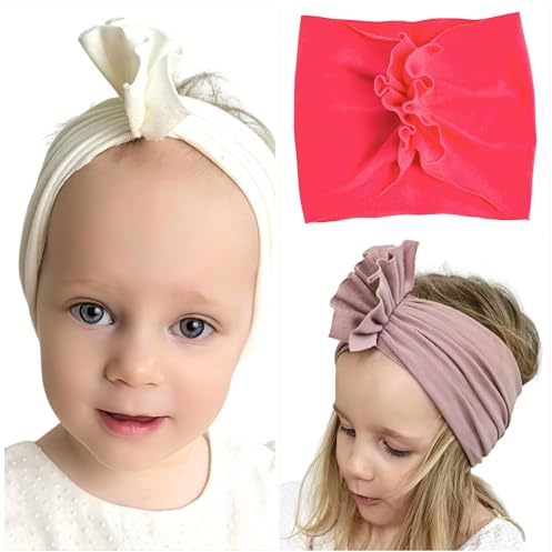 Cerchietto per neonata – Fascia in cotone morbido con volant, multicolore, regalo, neonato, 0-3 anni (corallo, 6-12 m)