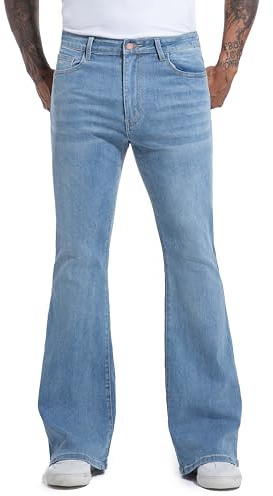 MZNBURAM Men's Stretch Slim Fit Bell Bottom Denim Disco Pants Flared Jeans-31 Inseam (42, A#Medium Blue)