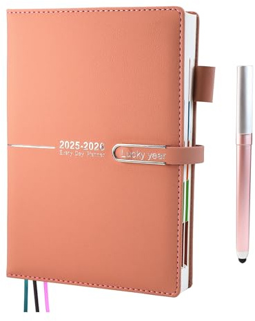 Academic Diary 2025-2026, 13 Month 2025-2026 Diary A5 Page A Day from Aug 2025 to Aug 2026, Daily Planner With Monthly Tabs and Colorful Side Panels,Pen, Pen Loop，Inner Pocket,6.7 × 8.5(Pink)